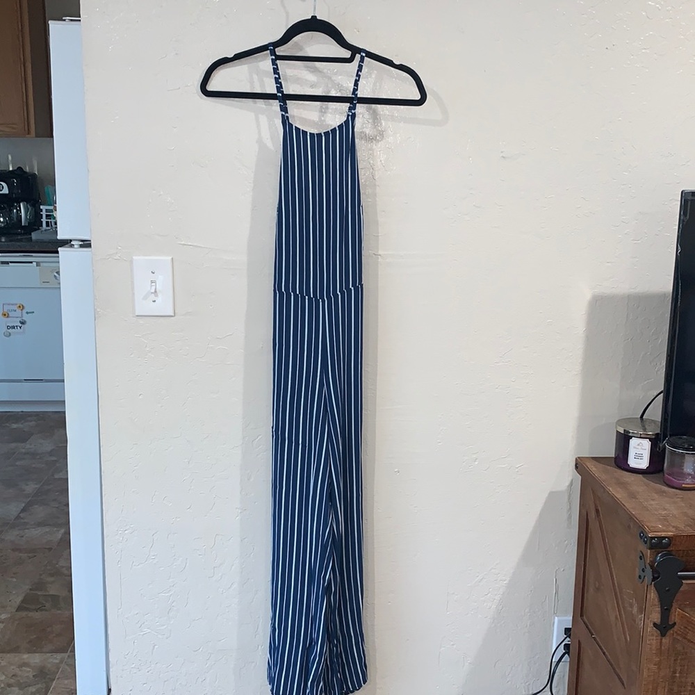 Blue and white striped jumper